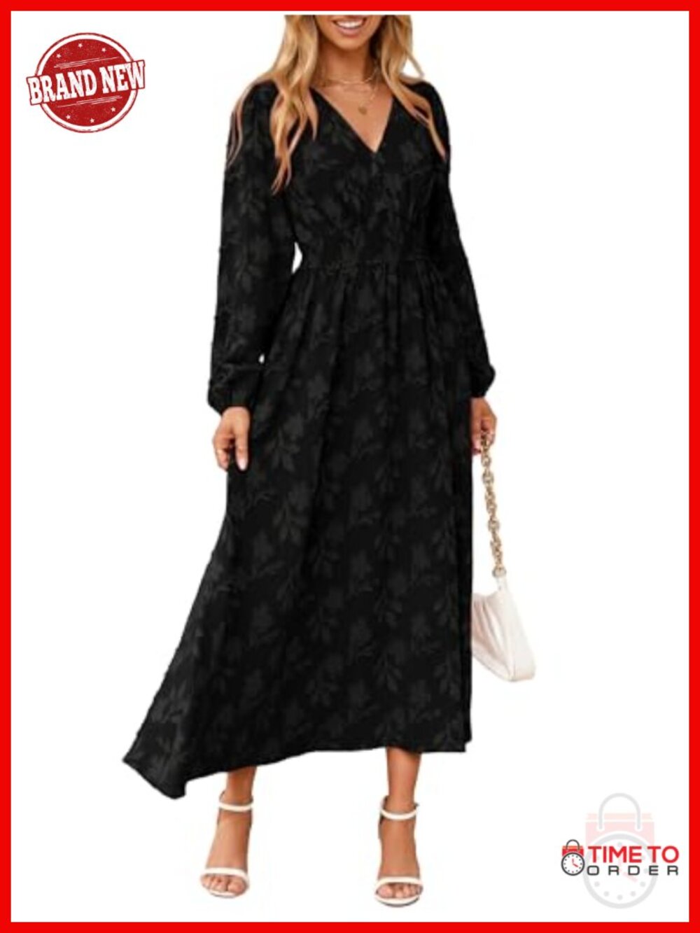 Simplee Womens Boho Floral Long Sleeve Maxi Dress V Neck Empire Waist Wedding